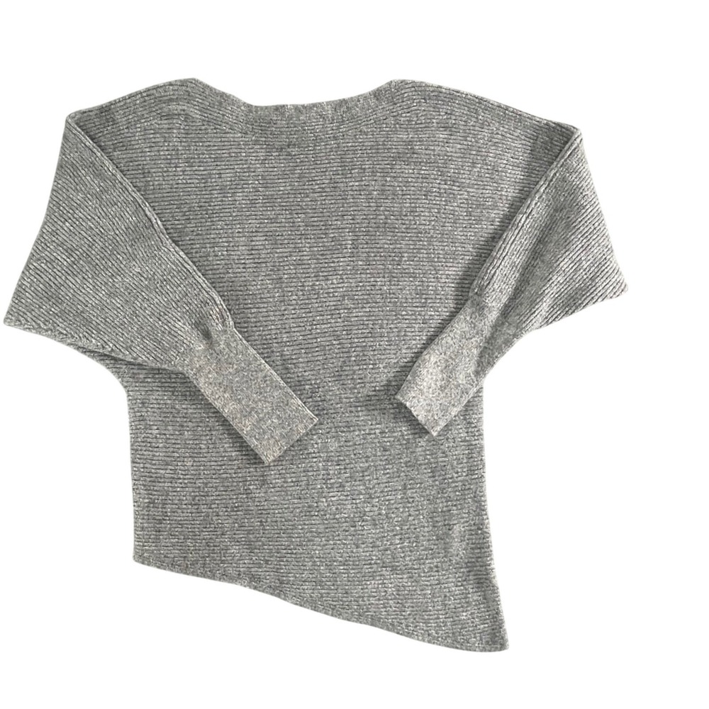 Express asymmetrical‎ gray knit sweater size M minimalist off shoulder slouchy